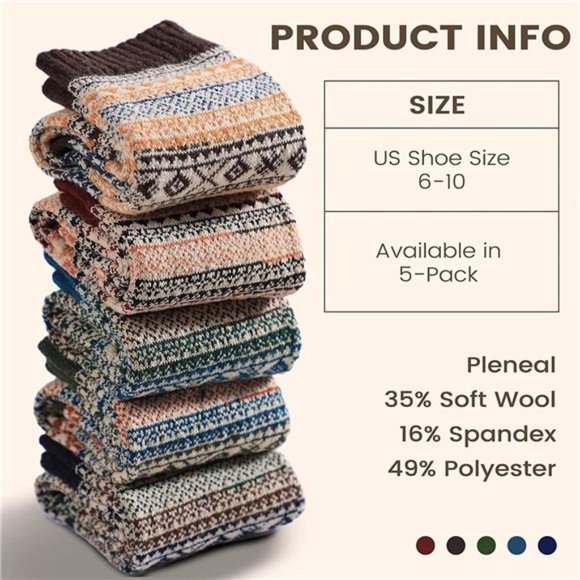 5 Pack Wool Socks for Women - Picture 4 of 7